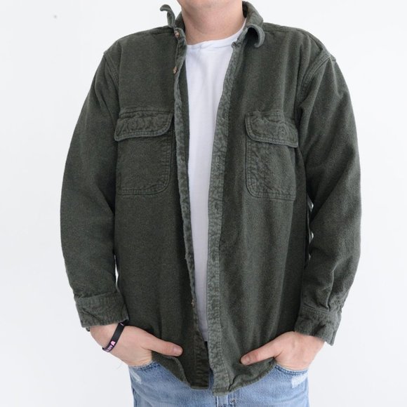 Field & Stream Hunter Green 100% Cotton Button Down Shacket Jacket  Shirt ~Large - Picture 2 of 12